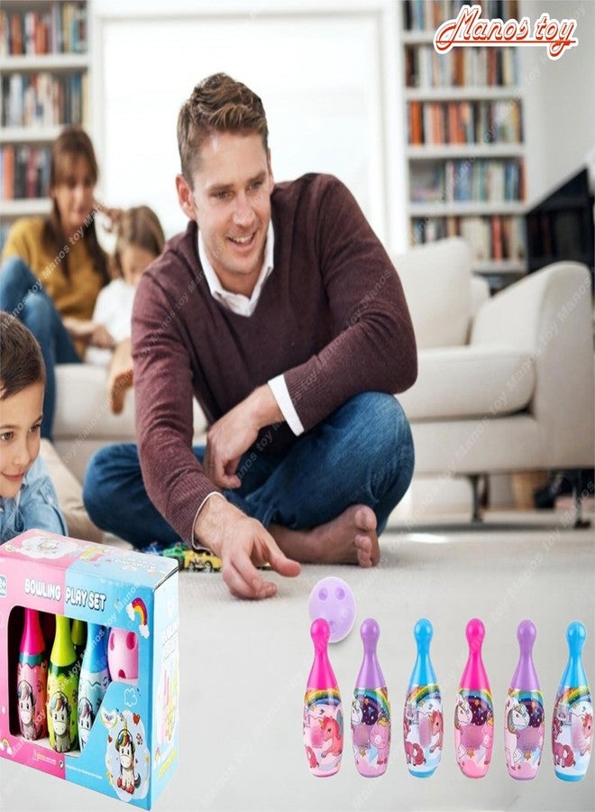 Manos Unicorn Bowling Game Set, 6 Large Pins & 1 Ball, Multicolour foor Game Indoor Game Toy for Kids Pack of 1 - Image 2